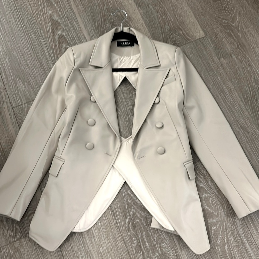 Akira Faux Leather Open Back Blazer sz Small